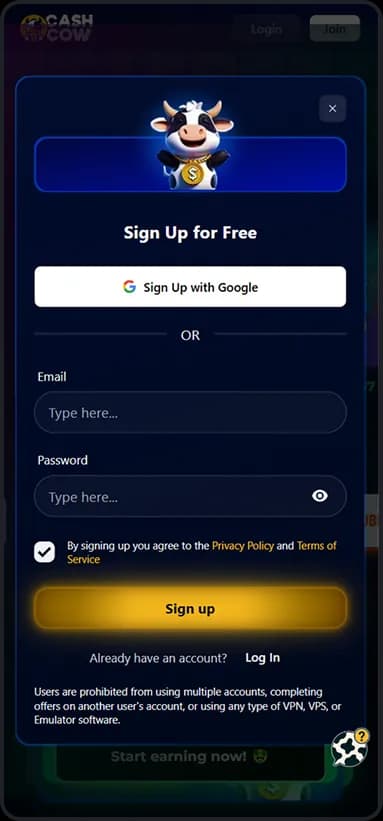 Sign up form with opt-in checkbox